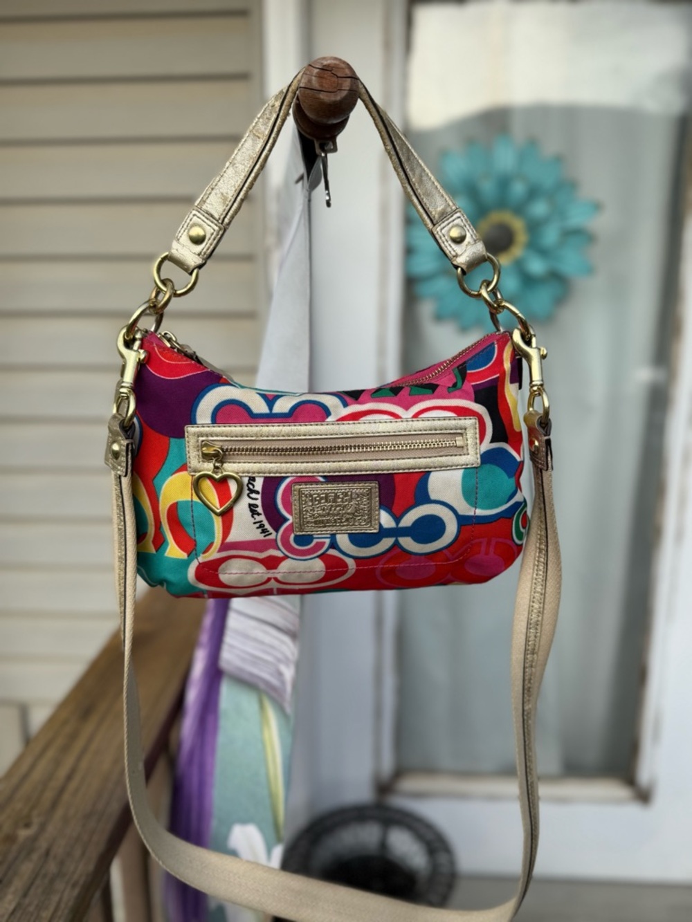 Coach Multicolor Chain-Print Crossbody with Gold Hardware